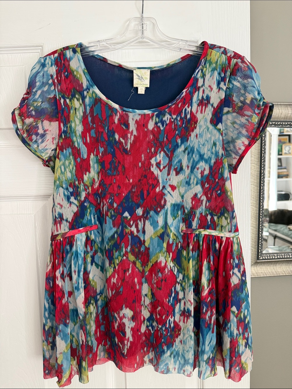 Anthropologie Girls Multicolor Red Blue Green Short Sleeve Peplum Dress
